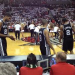 Tim Duncan and Tony Parker checking in