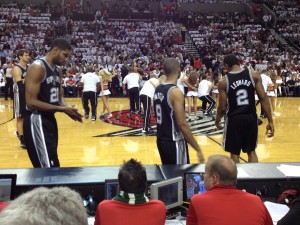 Tim Duncan and Tony Parker checking in
